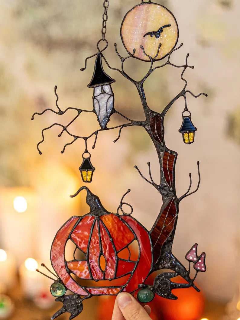 Mystical Pumpkin Tree Stained Glass π