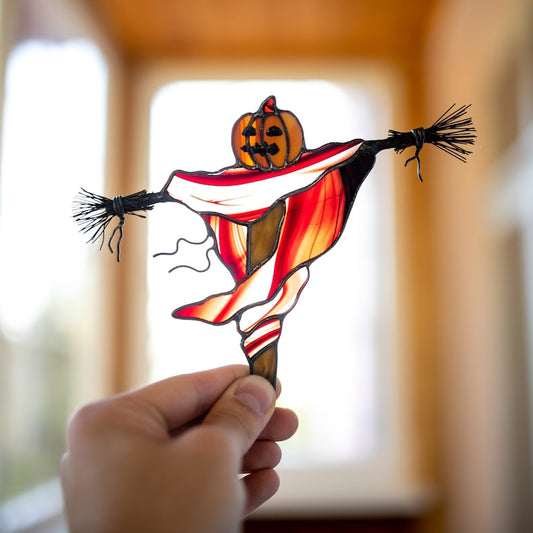Halloween Scarecrow Pumpkin Stained Glass Decor 🎃